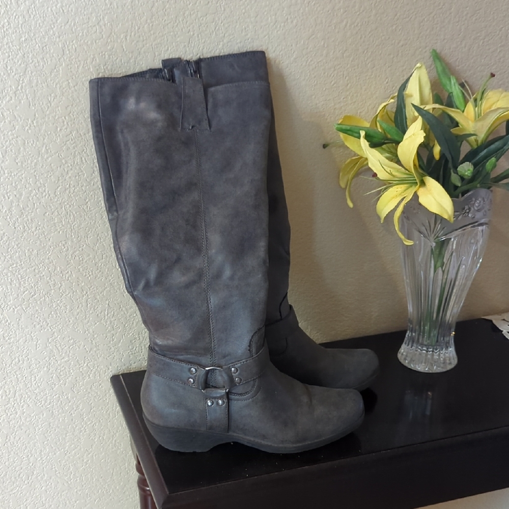 A2 Gray Knee-High Boots, Ladies 8.5 Wide Calf